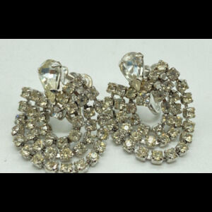 Weiss 1950s Signed Vintage Silver-Tone & Clear Rhinestone Screw-Back Earrings